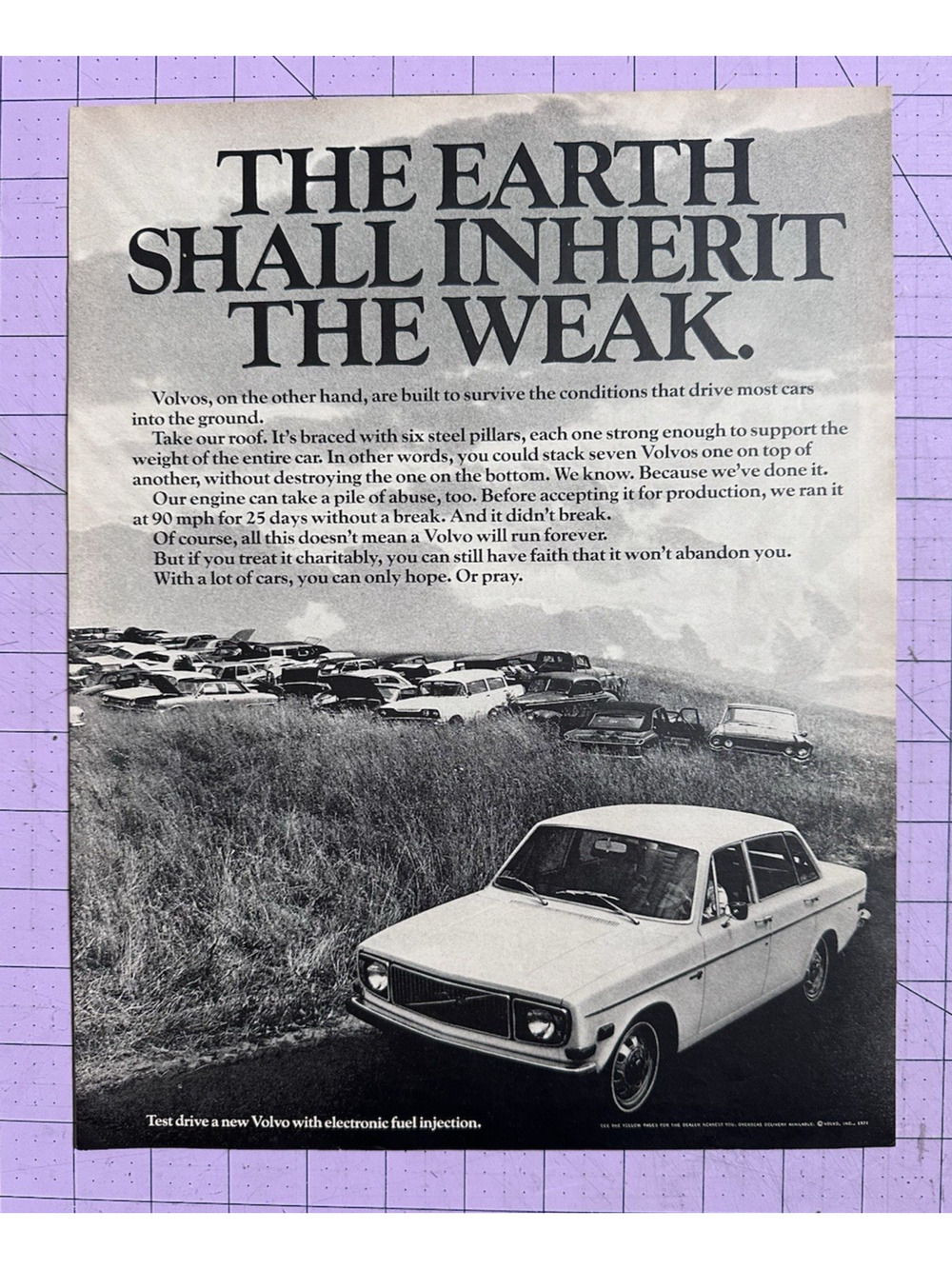 1971 Volvo Car Print Ad The Earth Shall Inherit the Weak